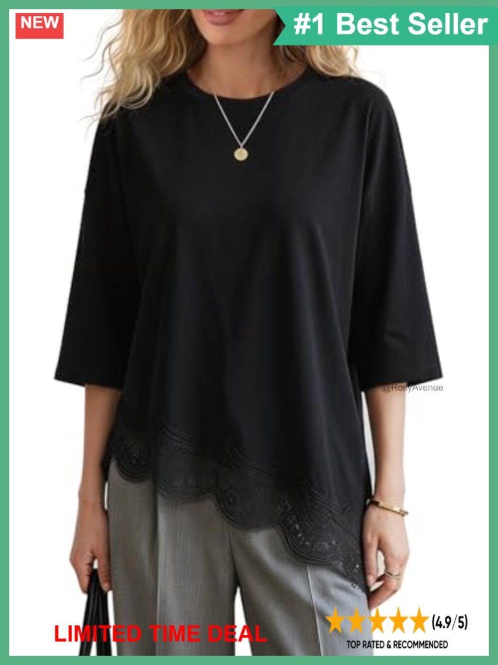 Oversized Lace Trim Half Sleeve Tunic Top